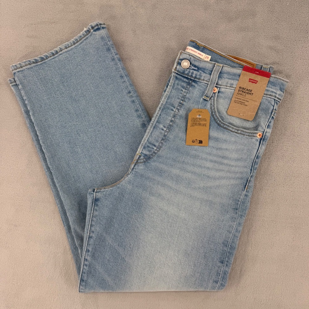 Levis Ribcage Womens 29 Straight Ankle Jeans Light Wash High Rise Button Fly